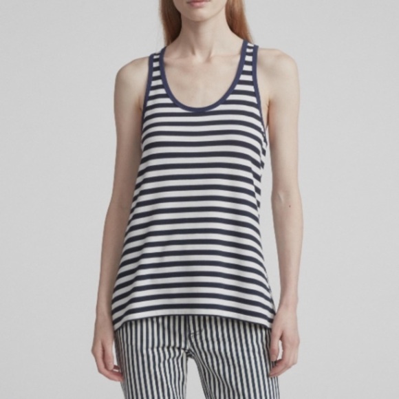 Rag and Bone Kat Split Back Tank Navy Blue and White Stripe Sz S - Picture 2 of 12
